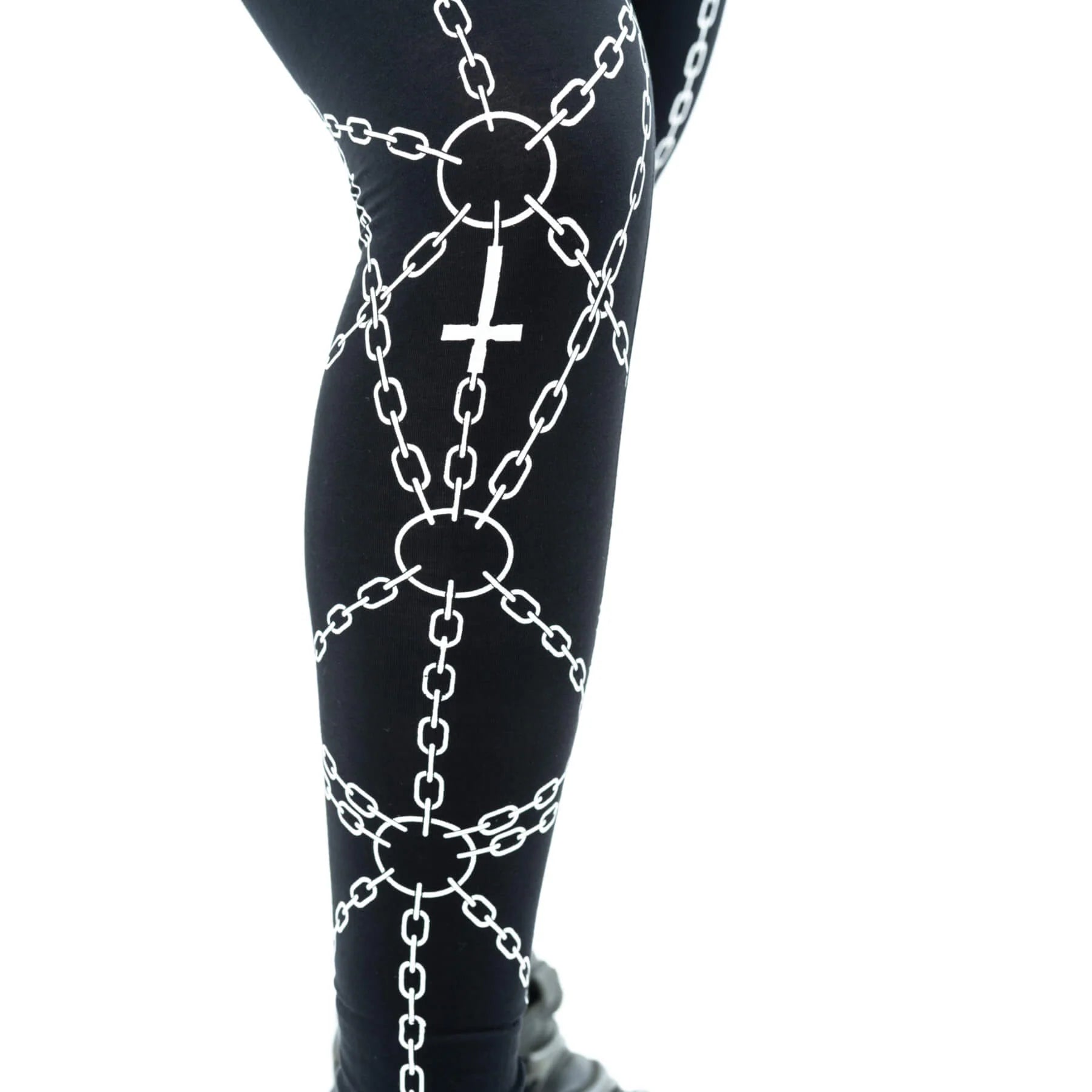 Heartless Black Enchained Leggings with White Chains Print - Kate's Clothing