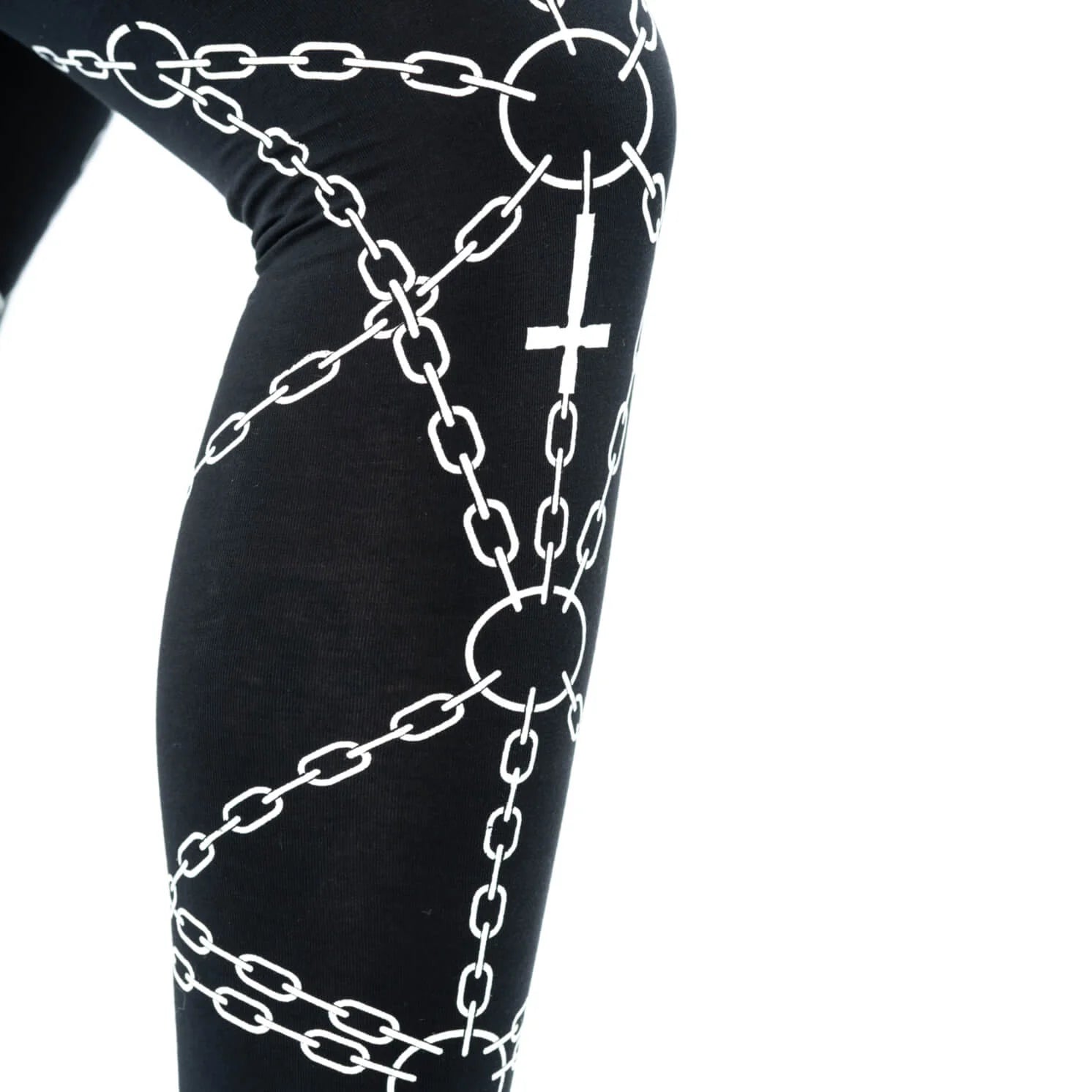 Heartless Black Enchained Leggings with White Chains Print - Kate's Clothing