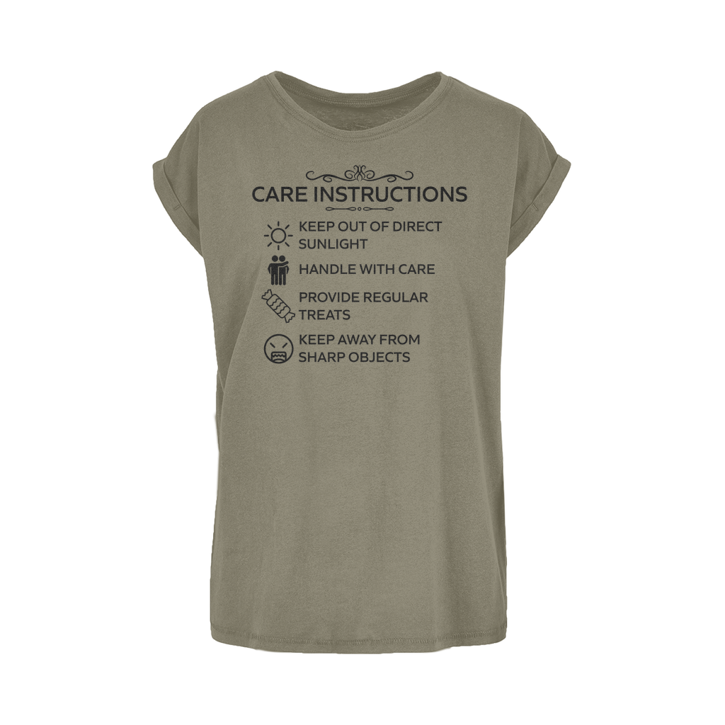 Extended sleeve relaxed cotton shirt with Care Instructions graphic