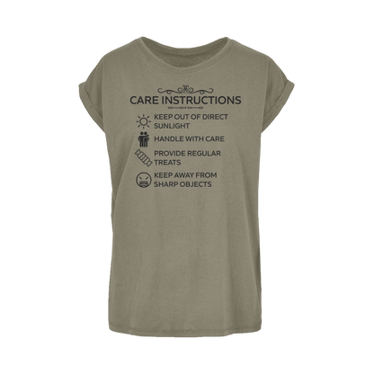 Extended sleeve relaxed cotton shirt with Care Instructions graphic