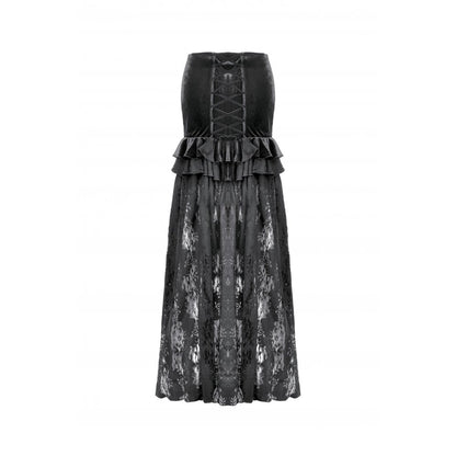 Dark in Love Gothic Lace Velvet Layered Maxi Skirt in Black