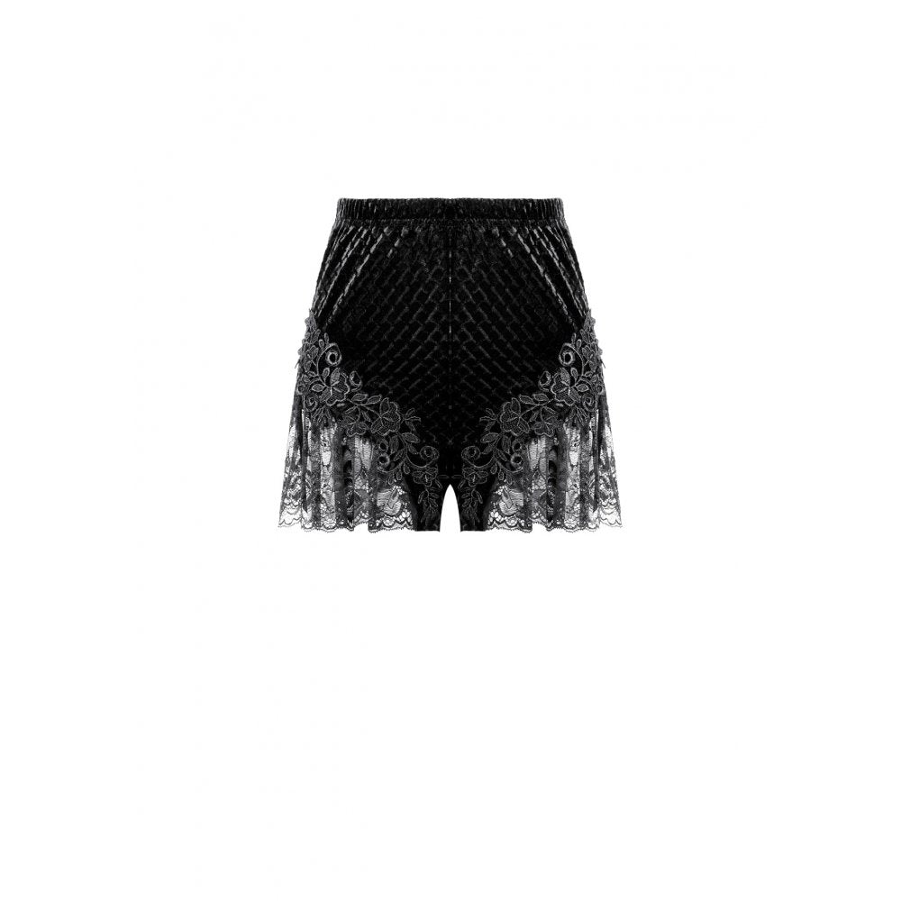 Dark in Love Velvet Floral Lace Trim Shorts