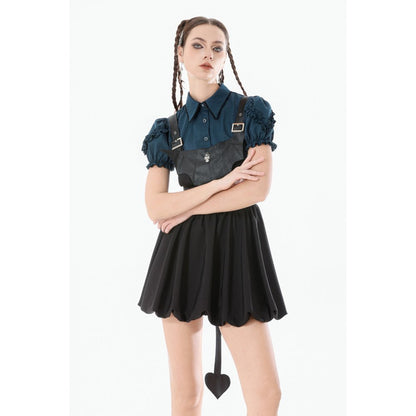 Dark in Love Gothic Academy Striped Puff-Sleeve Blouse