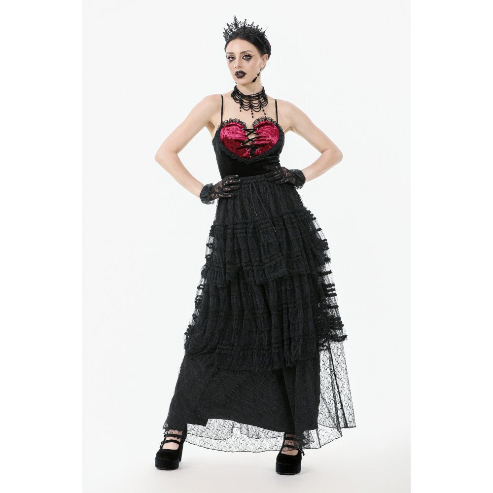 Dark in Love Morticia Gothic Velvet & Lace Bustier Dress in Black