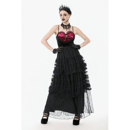 Dark in Love Morticia Gothic Velvet & Lace Bustier Dress in Black