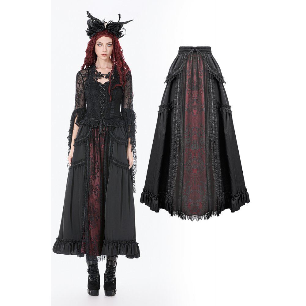 Dark in Love Gothic Victorian Lace Panel Skirt (Crimson)