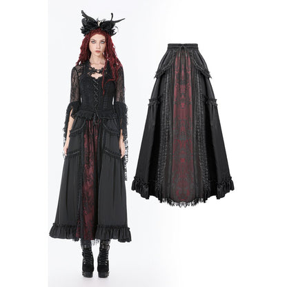 Dark in Love Gothic Victorian Lace Panel Skirt (Crimson)