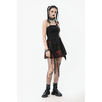 Dark in Love Nyssa Black & Red Strap Detail Goth Mini Dress