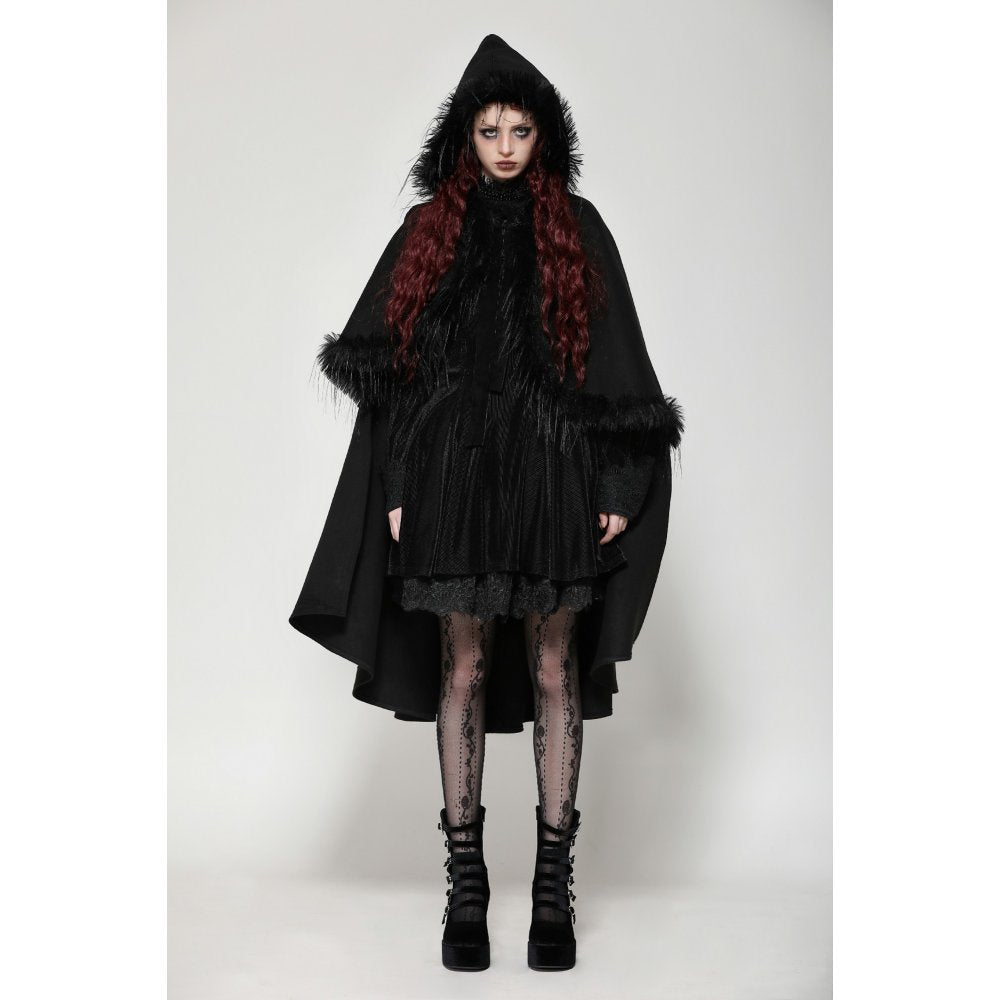 Dark in Love Francine Cloak with Faux Fur Trim and Oversized Hood - Kate's Clothing