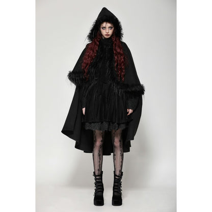 Dark in Love Francine Cloak with Faux Fur Trim and Oversized Hood - Kate's Clothing