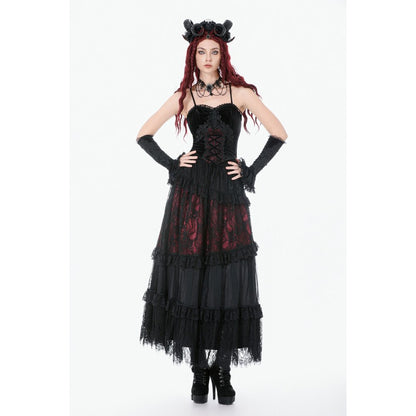 Dark in Love Gothic Black & Red Velvet Lace Corset