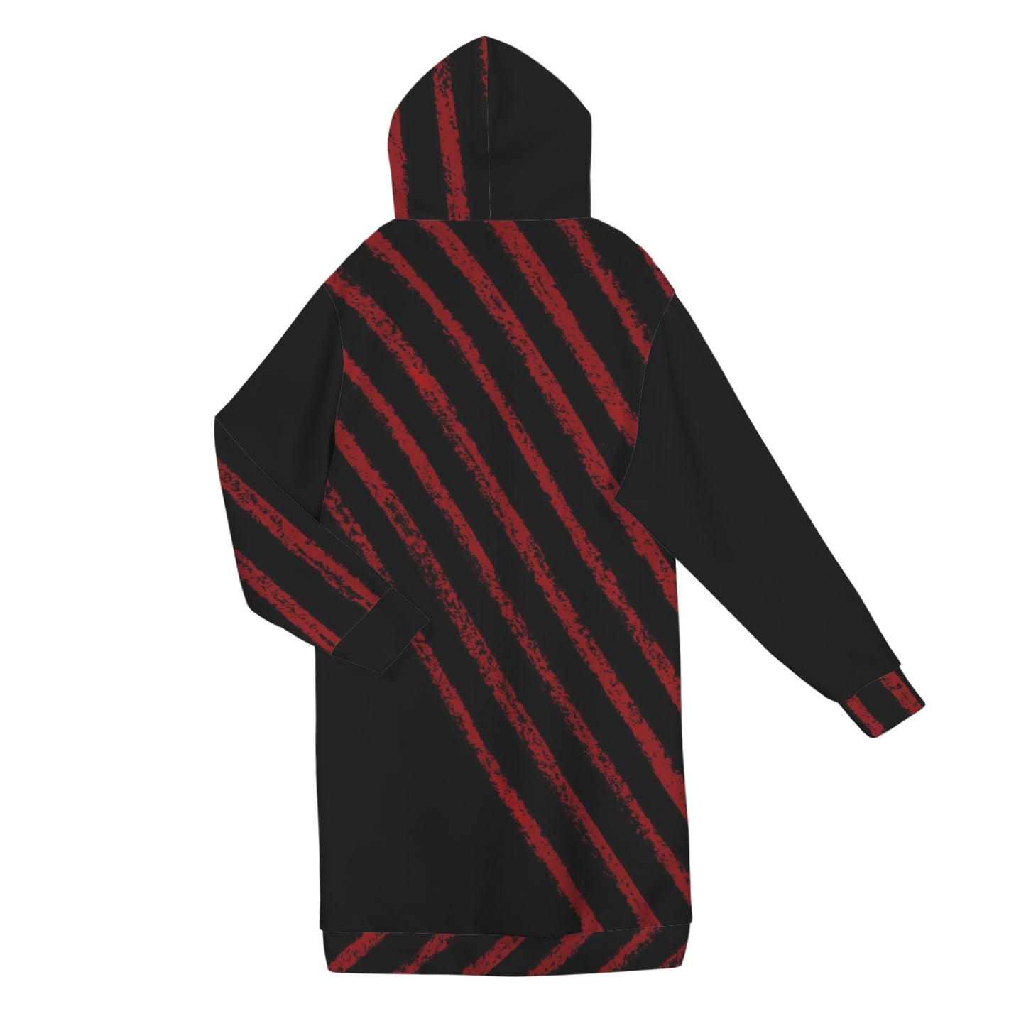 ANTIBrand extra‑length zip hoodie with Uncaged Heart red motif and stripes
