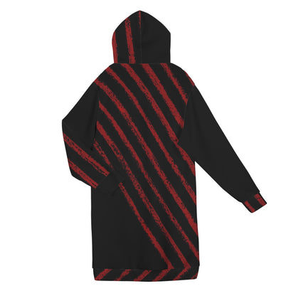 ANTIBrand extra‑length zip hoodie with Uncaged Heart red motif and stripes