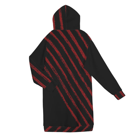 ANTIBrand extra‑length zip hoodie with Uncaged Heart red motif and stripes
