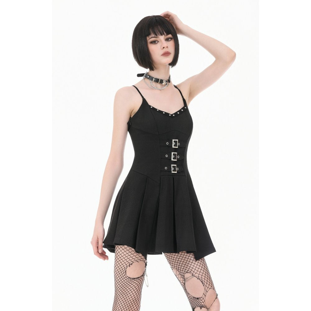 Dark in Love Studded Buckle Pleated Camisole Dress
