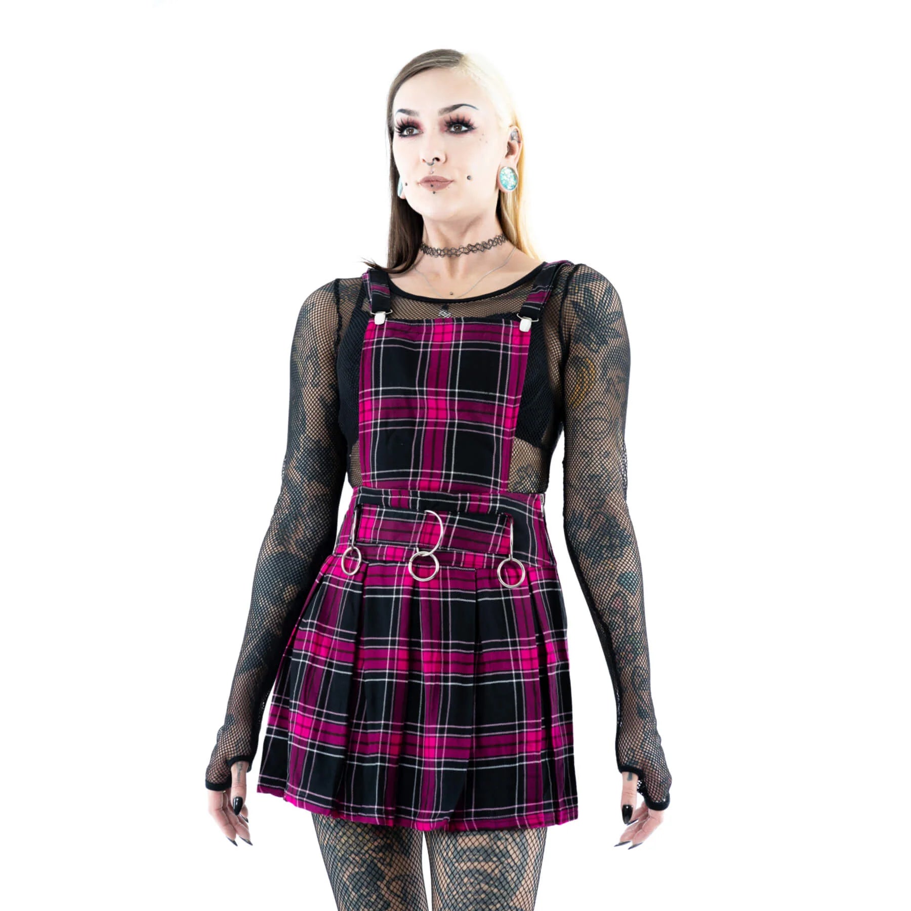 Heartless Black and Pink Tartan Faye Pinafore Dress - Kate's Clothing
