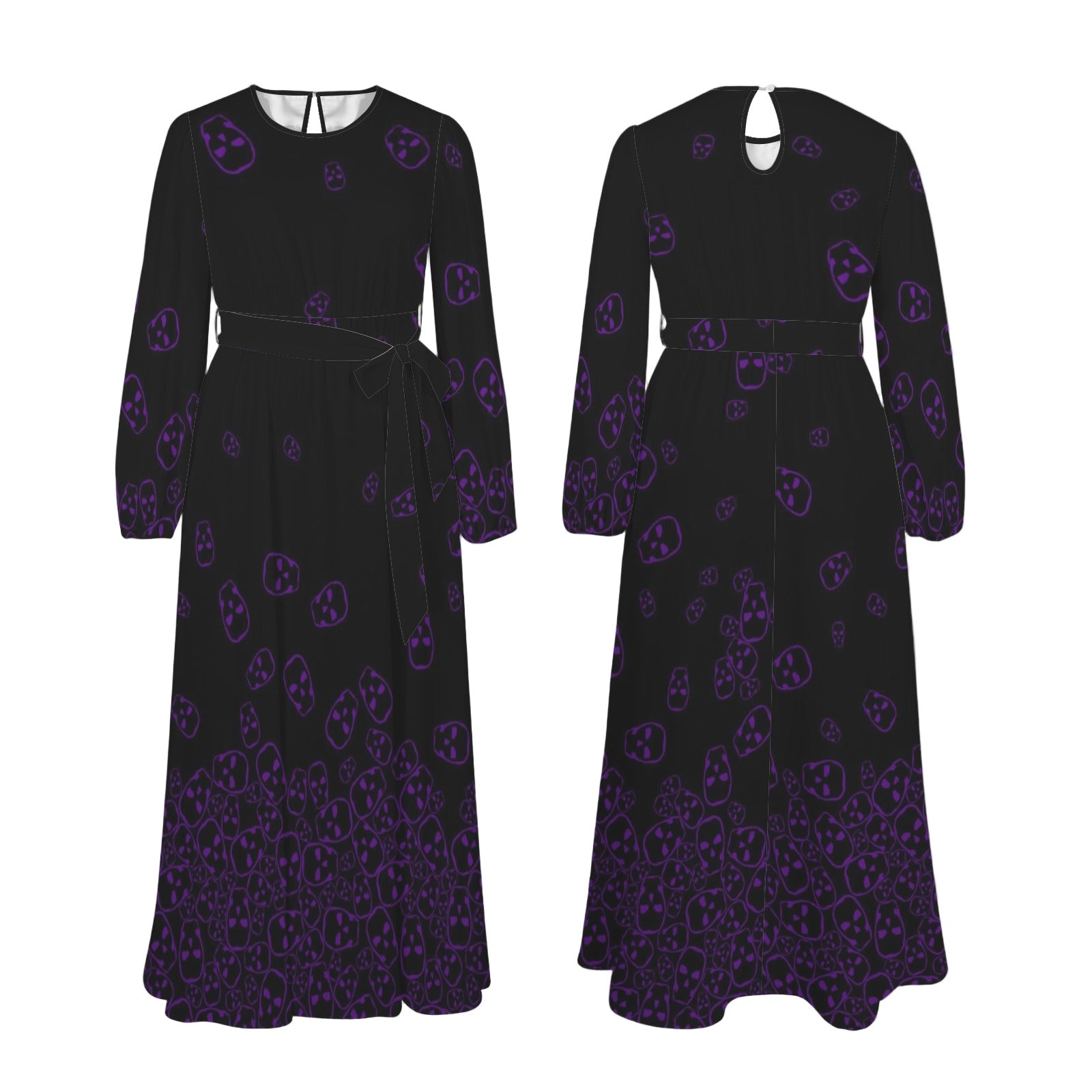 Long sleeve goth maxi dress with round neckline and pockets