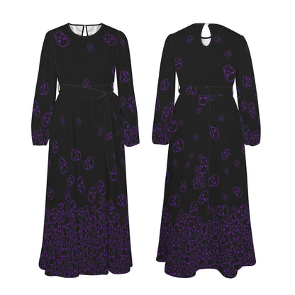 Long sleeve goth maxi dress with round neckline and pockets