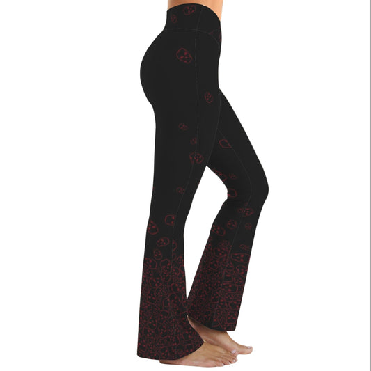 ANTIBrand black flared leggings with red skull cascade print