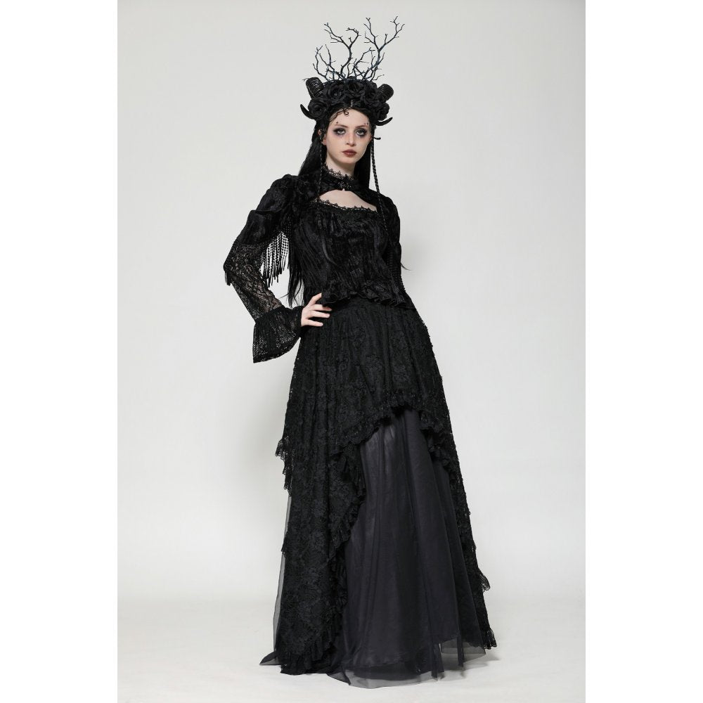 Dark in Love Fleur Gothic Rose Embossed Velvet Long Sleeve Top - Kate's Clothing