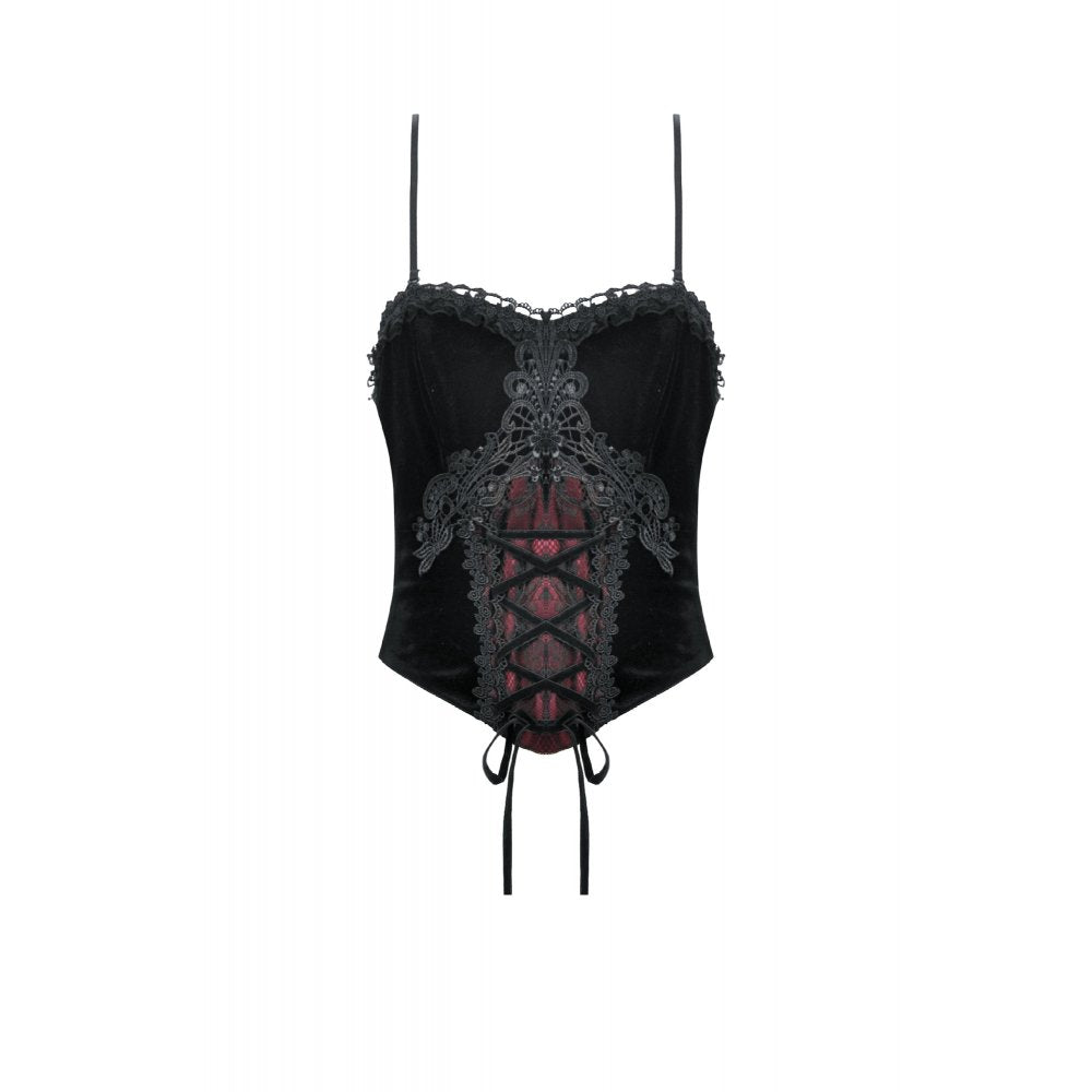 Dark in Love Gothic Black & Red Velvet Lace Corset