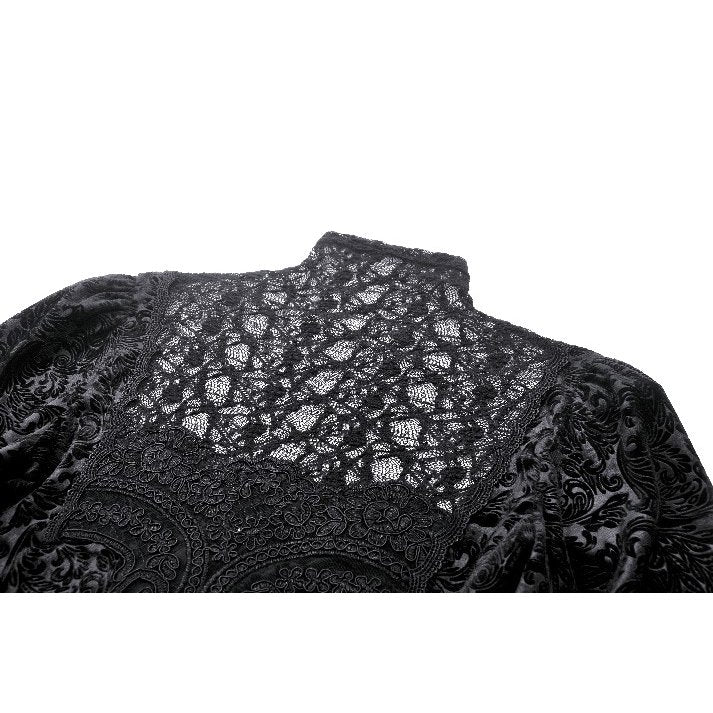 Dark in Love Cyra Gothic Jacquard Velvet Bell Sleeve Top - Kate's Clothing
