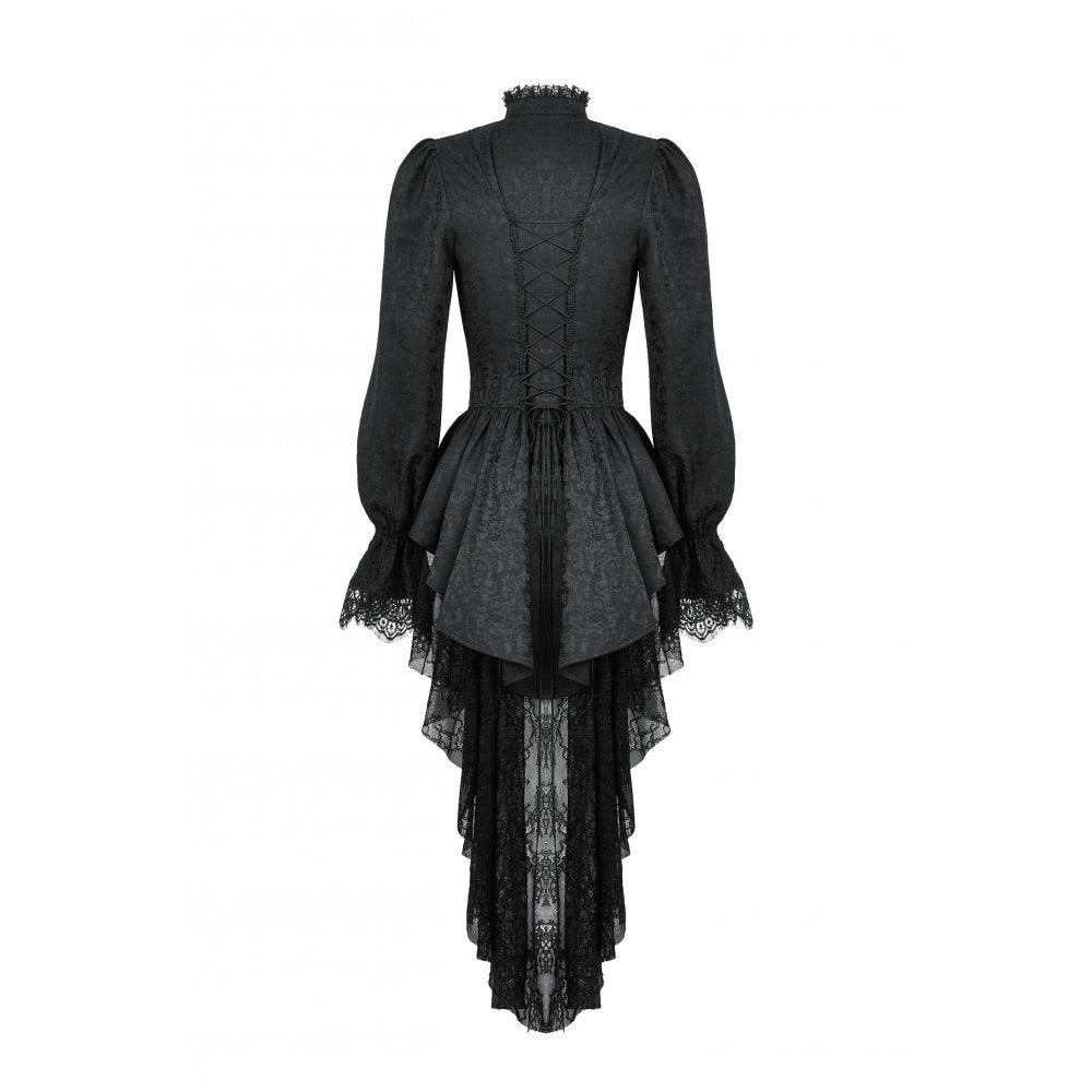 Dark in Love Felicity Gothic Lacey Zip Up Tailcoat Shirt - Kate's Clothing