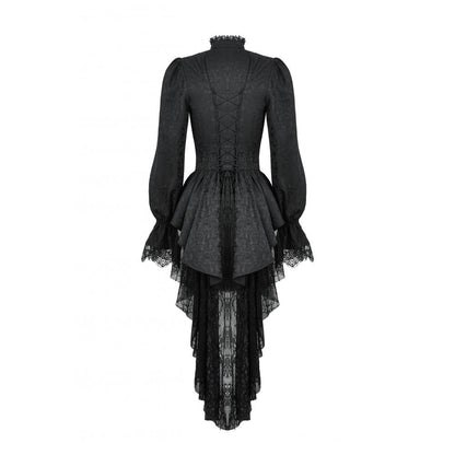 Dark in Love Felicity Gothic Lacey Zip Up Tailcoat Shirt - Kate's Clothing
