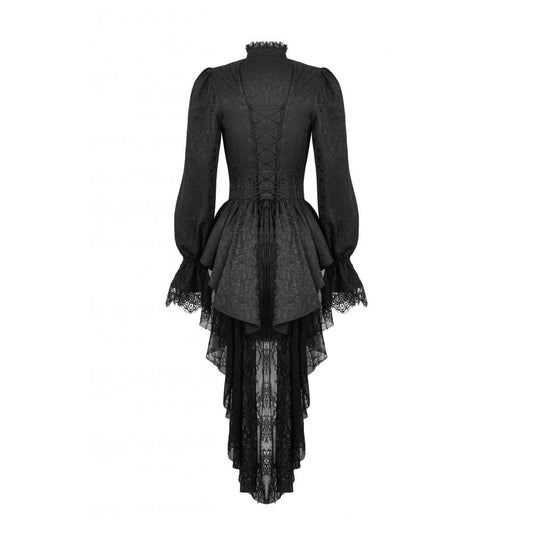 Dark in Love Felicity Gothic Lacey Zip Up Tailcoat Shirt - Kate's Clothing
