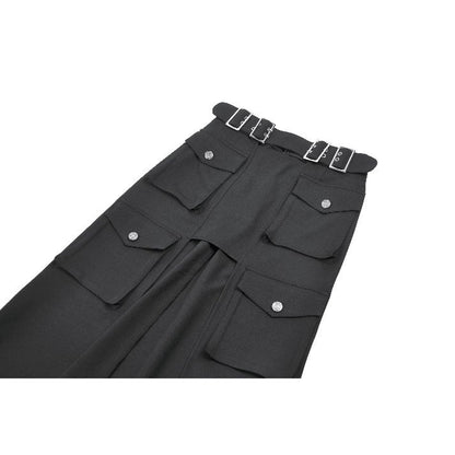 Dark in Love Punk Layered Pocket Cutout Belted Long Skirt