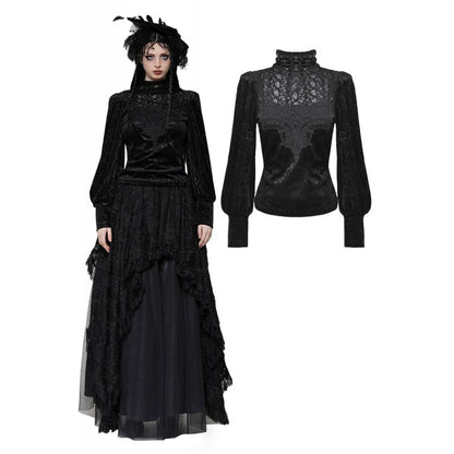 Dark in Love Cyra Gothic Jacquard Velvet Bell Sleeve Top - Kate's Clothing