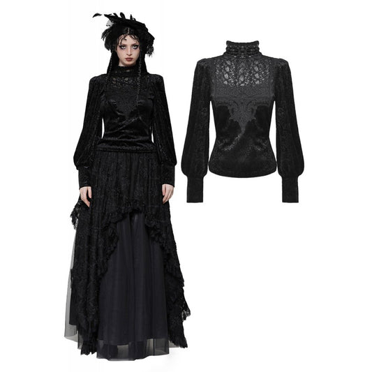 Dark in Love Cyra Gothic Jacquard Velvet Bell Sleeve Top - Kate's Clothing
