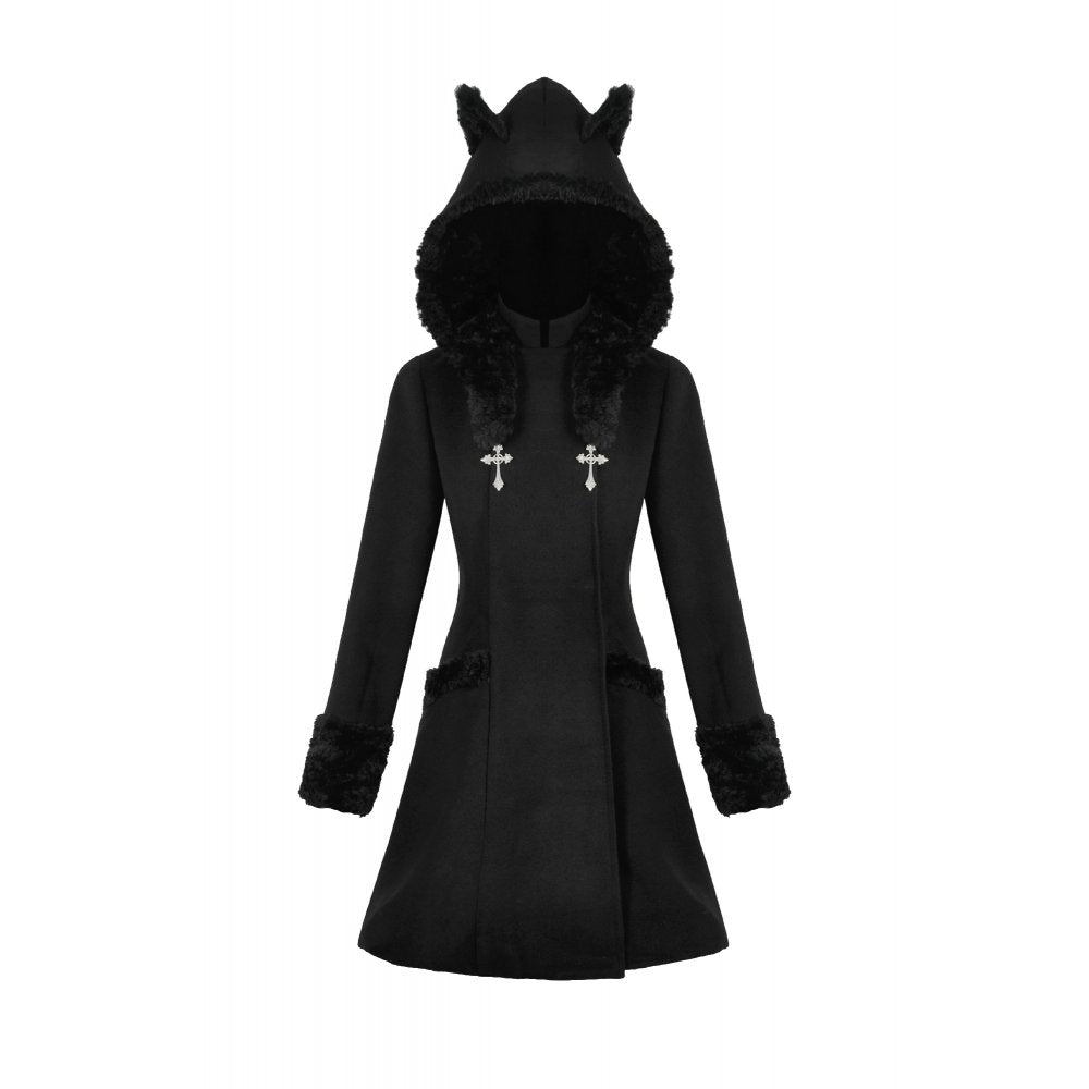 Dark in Love Cat-Ear Faux Fur Trim Gothic Coat
