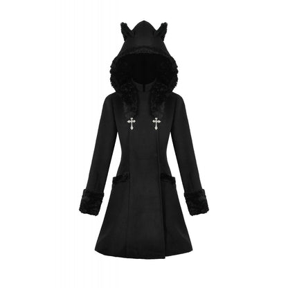 Dark in Love Cat-Ear Faux Fur Trim Gothic Coat