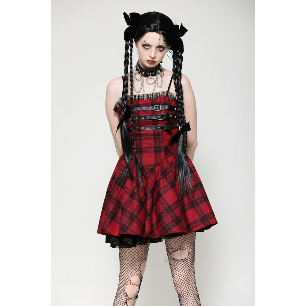 Dark in Love Evelyn Black and Red Tartan Mini Dress - Kate's Clothing