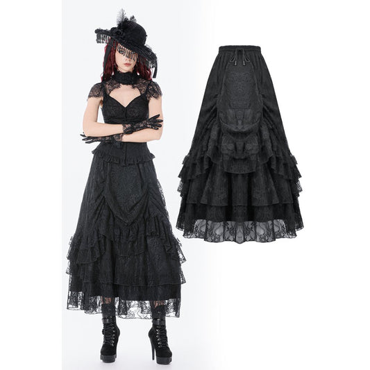 Dark in Love Vintage Gothic Lace Layered Maxi Skirt