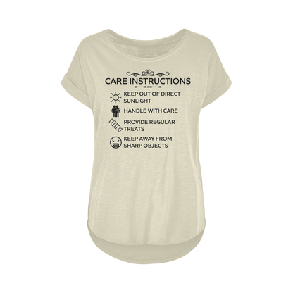 Loose cotton t-shirt with cheeky care instructions design