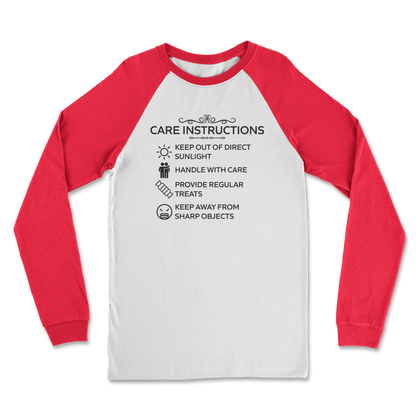 Black print care instructions shirt for cooler weather