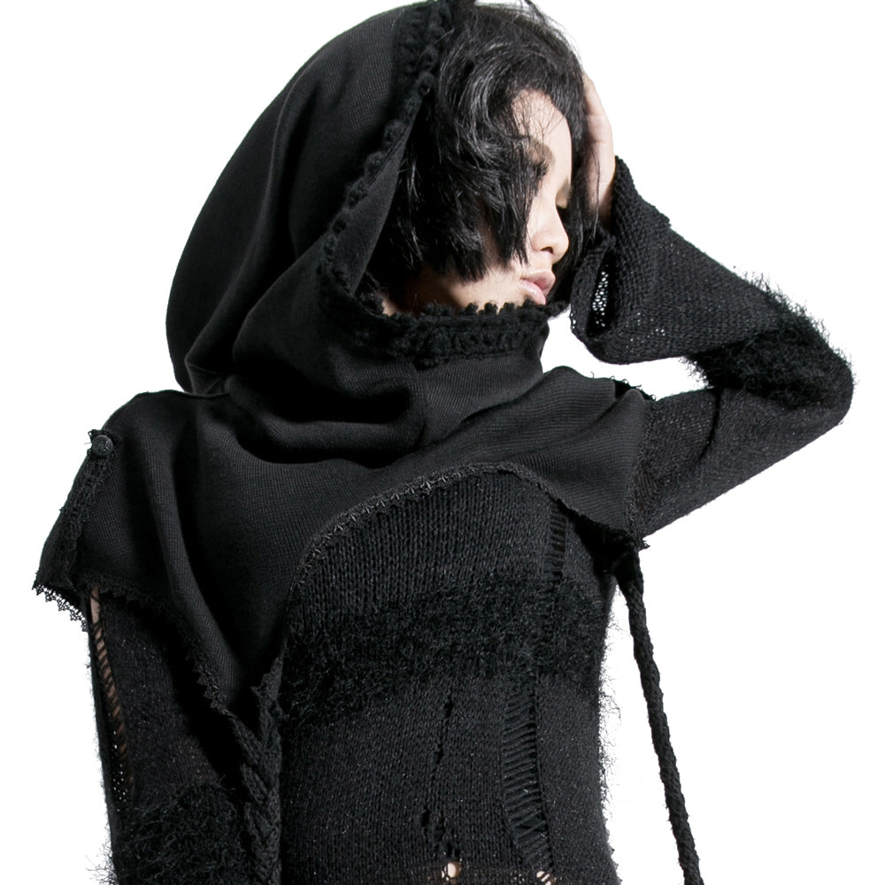 Punk Rave Morana Distressed Hooded Knit Cloak