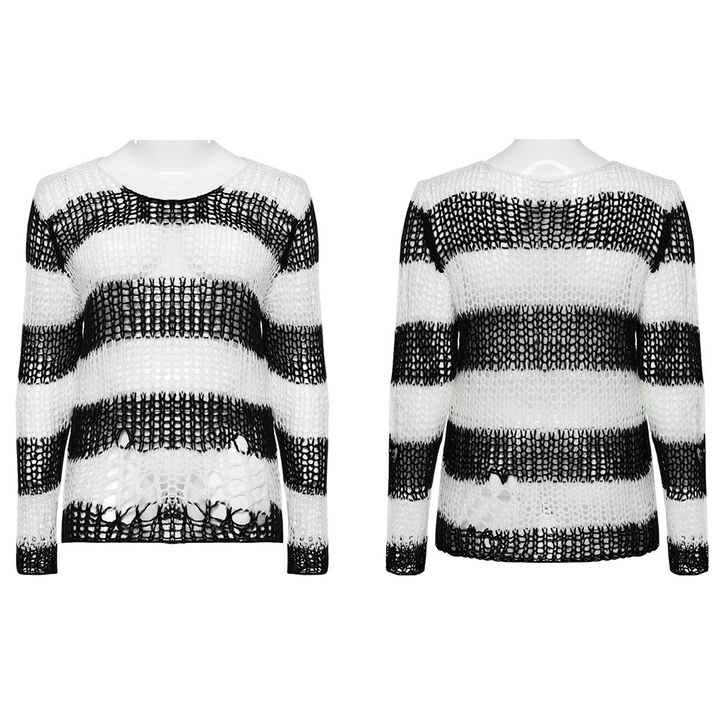Punk Rave Astraea Decayed Pullover Sweater - Black & White