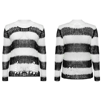 Punk Rave Astraea Decayed Pullover Sweater - Black & White