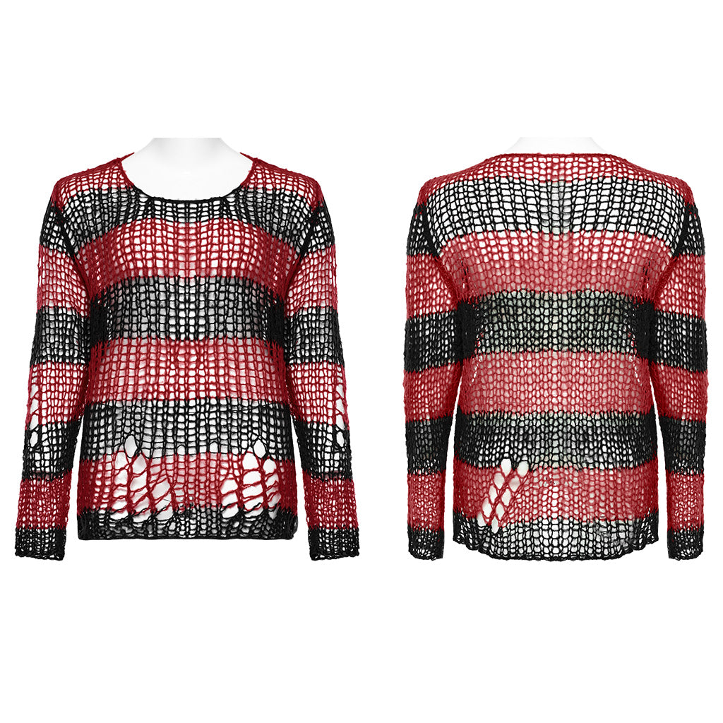 Punk Rave Astraea Decayed Pullover Sweater - Black & Red