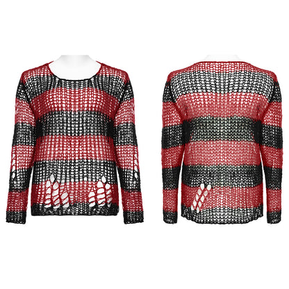 Punk Rave Astraea Decayed Pullover Sweater - Black & Red