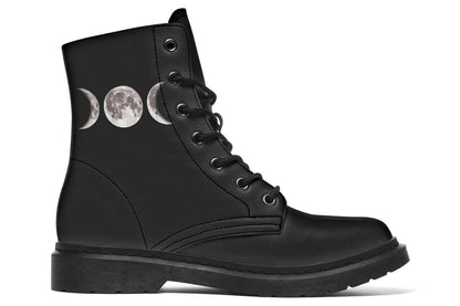 Vegan leather goth boots with lunar print and black laces