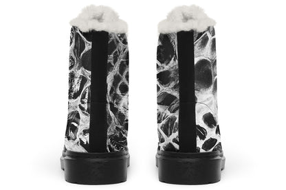 Fleece lined goth combat boots with snake skin design