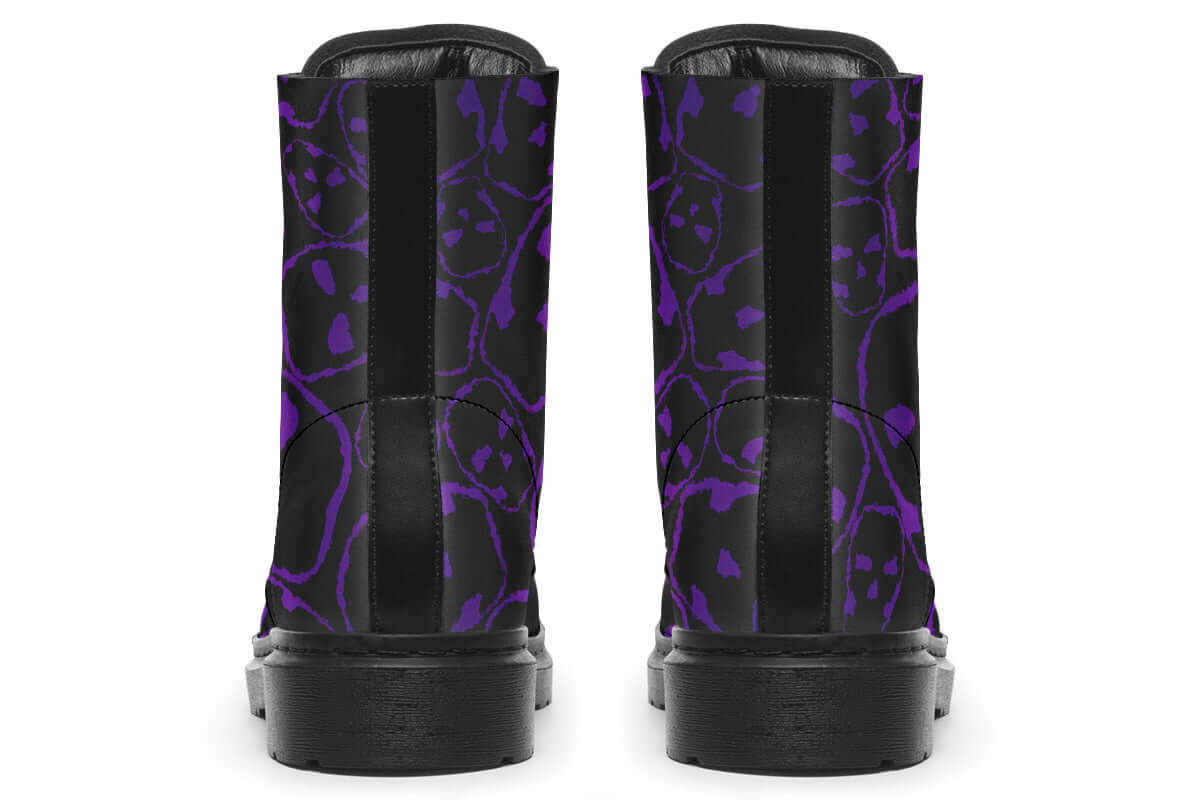 Back of purple skull artwork on Gothic boots