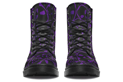 Front of purple skull artwork on Gothic boots