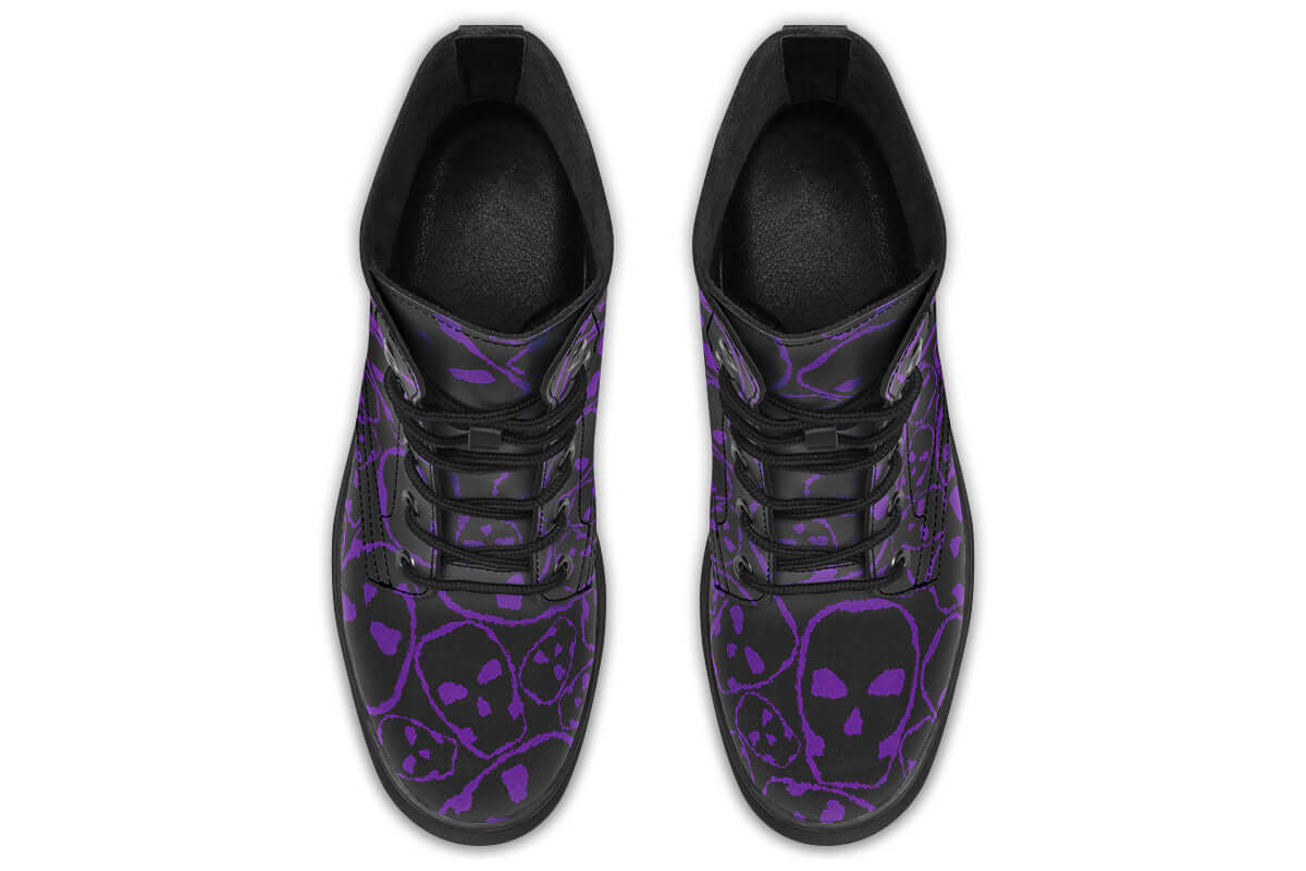 Black vegan skull print boots top-down angle