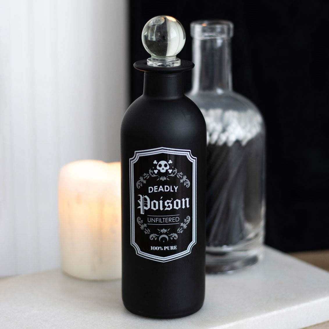 Gothic Gifts Deadly Poison glass potion bottle vintage gothic apothecary bottle styled with other bottles