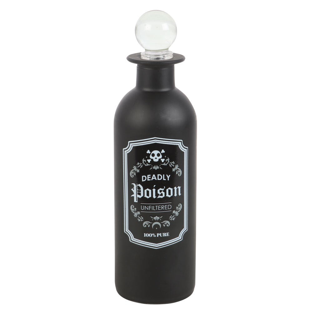 Gothic Gifts Deadly Poison glass potion bottle gothic apothecary decor with frosted black glass and stopper